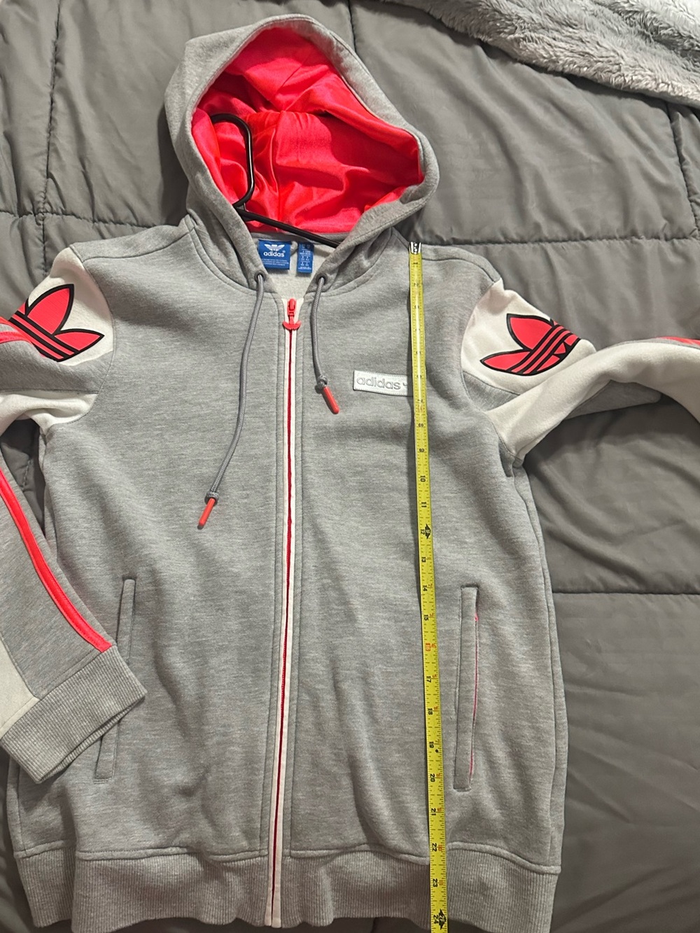 Adidas Grey Zip-Up Hoodie With Coral Accents